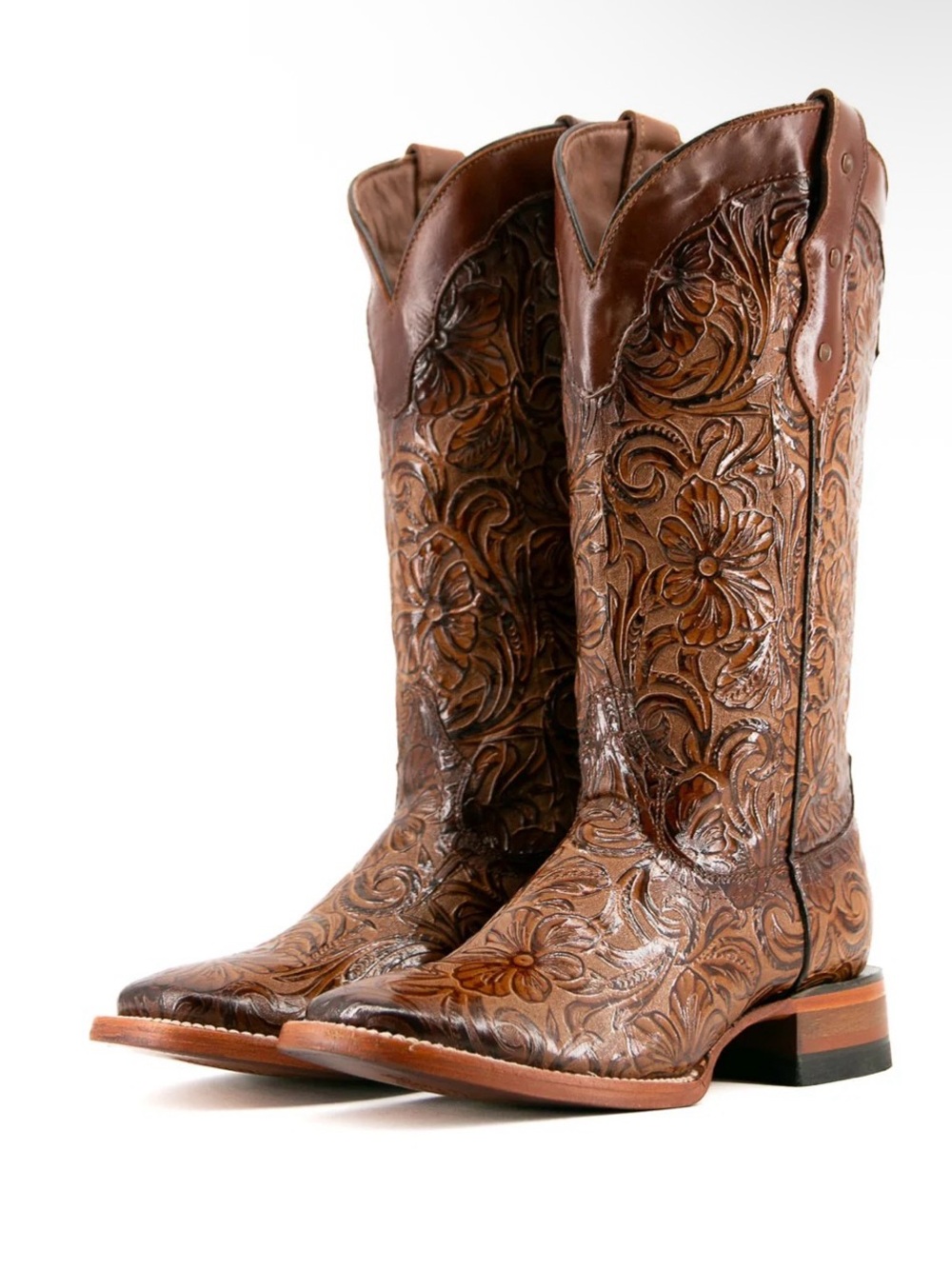Rockem Floral Leather Cowboy Boots - Brown